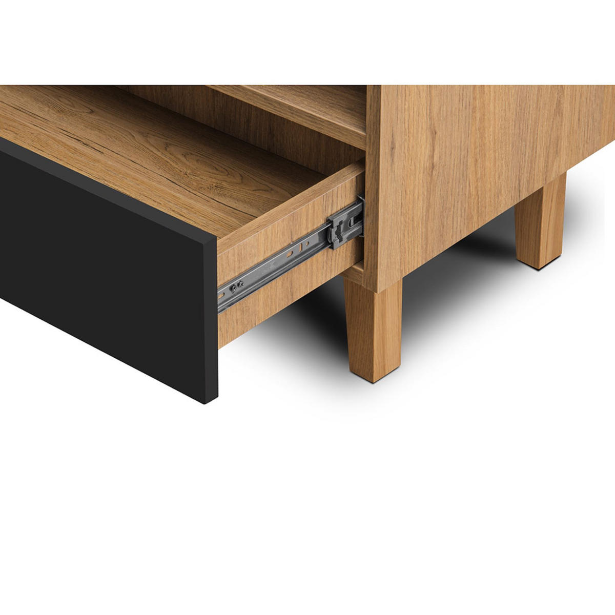 LOWBOARD FRISK TV-Schränke mit Schublade und Türe, schwarz - Schwarz, Eichenholz/Holzwerkstoff (126/49/46cm) - KONSIMO®