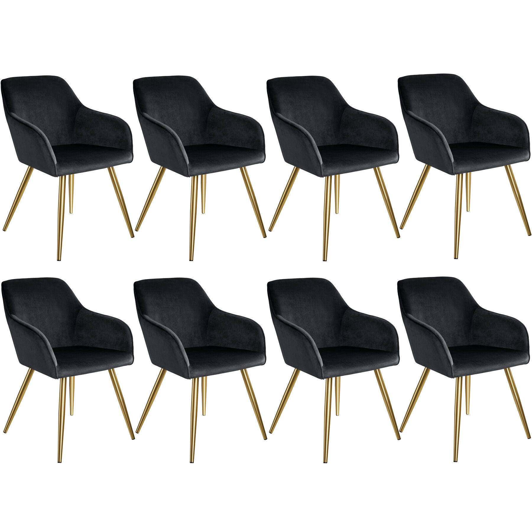 ESSZIMMERSTUHL 8er Set Marilyn 58 x 62 x 82 cm schwarz/gold - Goldfarben/Schwarz, Textil (58/82/62cm) - tectake