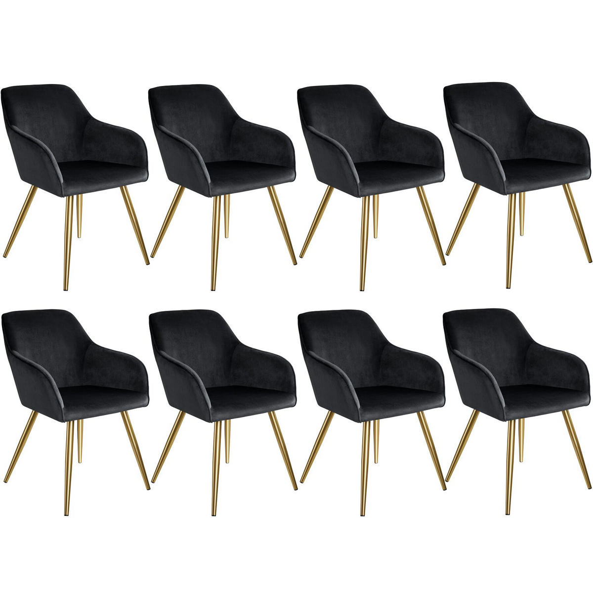 ESSZIMMERSTUHL 8er Set Marilyn 58 x 62 x 82 cm schwarz/gold - Goldfarben/Schwarz, Textil (58/82/62cm) - tectake
