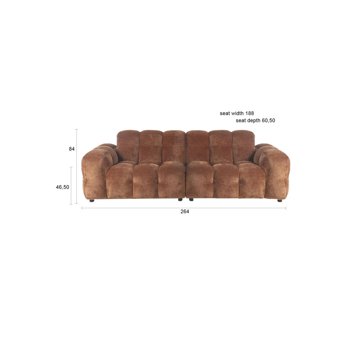 SOFA 3-SITZER Hackman Samt Cognac/ Braun - Cognac/Braun, Kunststoff (264/84/102cm) - Dutchbone