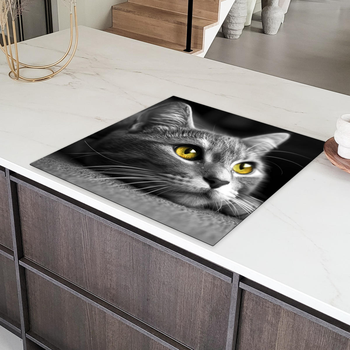 HERDABDECKPLATTE Katze - Grau - Tiere - Katze Induktionsmatte 78x78 cm - Grau, Kunststoff (78/78/0.2cm) - MuchoWow
