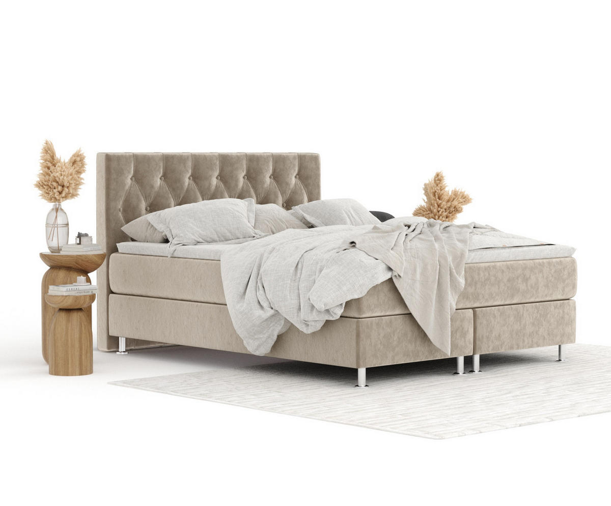 BOXSPRINGBETT Excelsior Beige 140/200 cm mit Latex-Topper - Beige/Silberfarben, Holz/Holzwerkstoff (140/200cm) - Maison de Reve