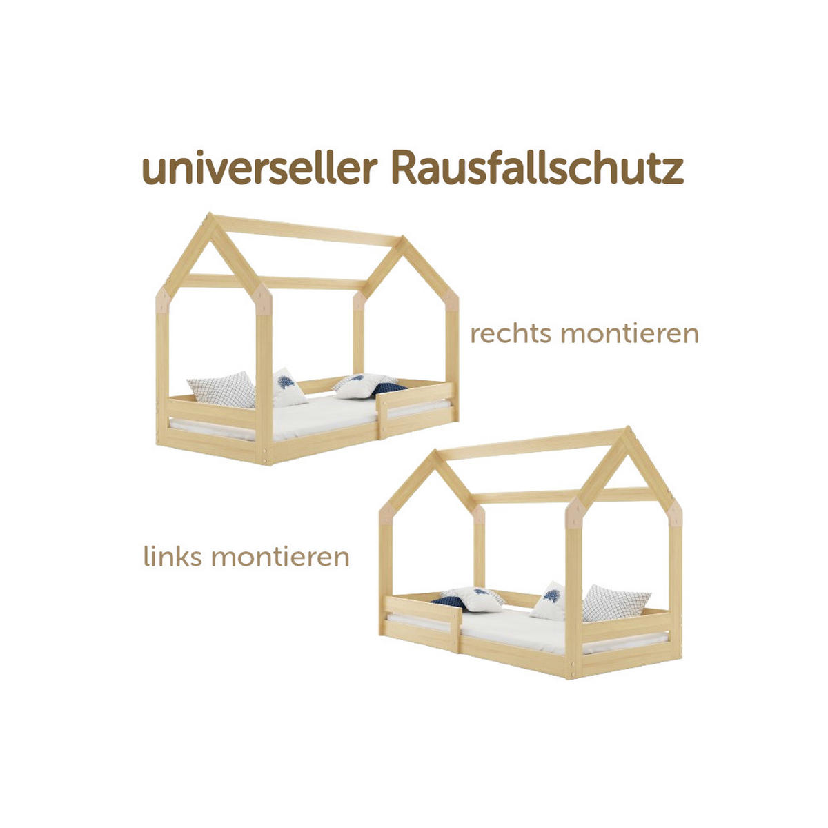 HAUSBETT DOMI 1 160x80cm mit Lattenrost und Rausfallschutz - Naturfarben, Holz (80/160cm) - Interbeds