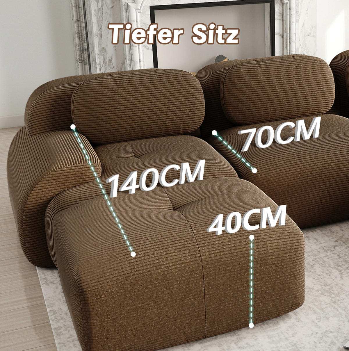 ECKSOFA in Braun aus Cord mit ergonomischem Design und ohne Montage - Braun, Textil (178/298cm) - Flora Grace