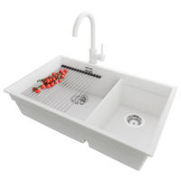 GRANITSPÜLE Praga Slim Duo, 2-er set Weiß 76/47 cm 2 Becken + Küchenarmatur 32/20 cm + Ablauf-Set + Aufrollbare Abtropffläche ab 80er Unterschrank - Chromfarben/Weiß, Kunststoff (76/20/47cm) - Primagran