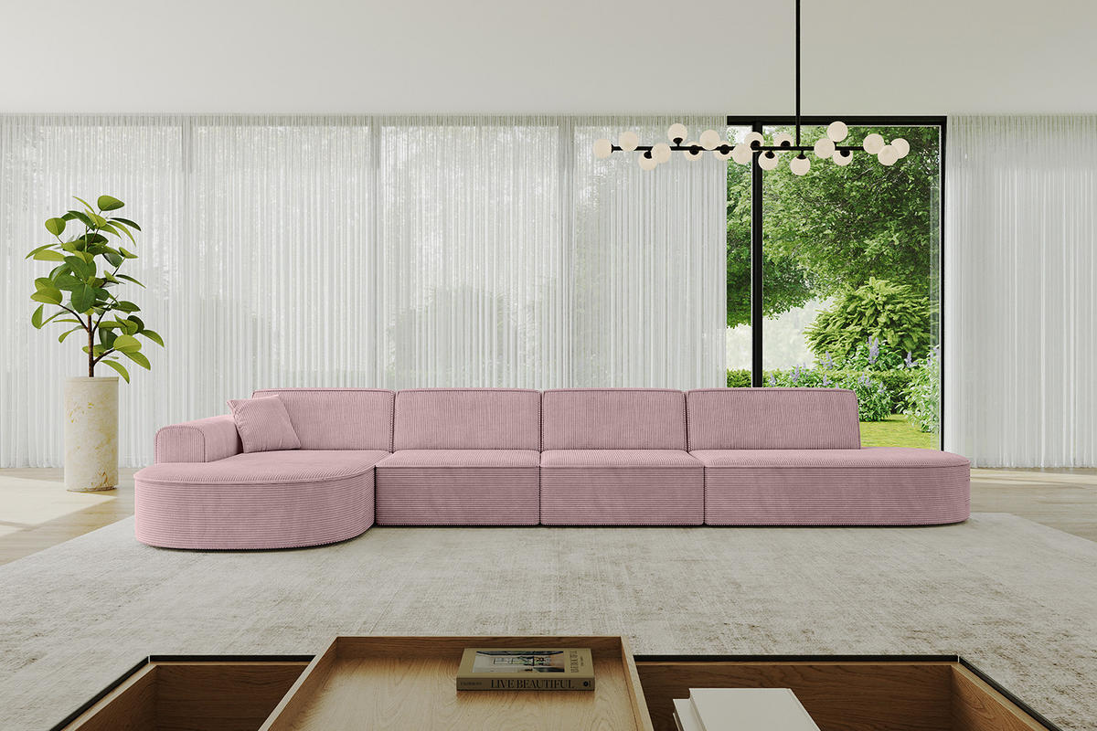 ECKSOFA Ottomane Links MARI-L3 - 402x163x73,5 cm Rosa Cord - Schwarz/Rosa, Holzwerkstoff/Kunststoff (165/406cm) - ALTDECOR