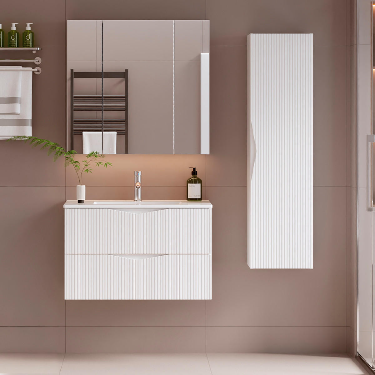 BADMÖBEL Tao 2er-Set Weiß - Weiß, Holzwerkstoff (80/50/45.8cm) - Petits-meubles