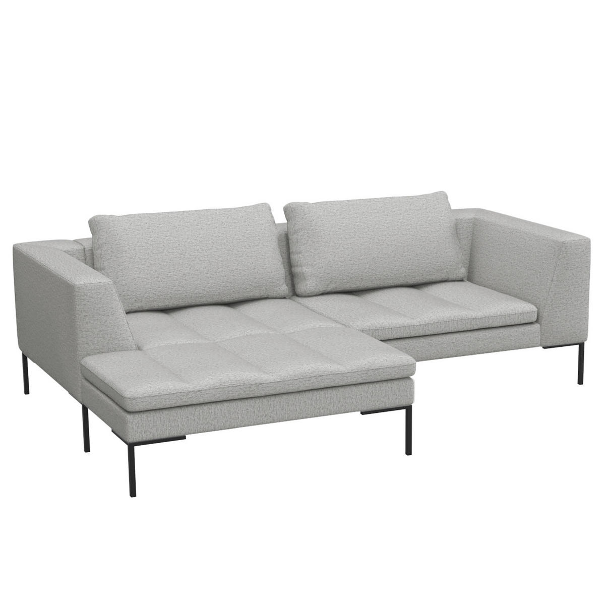 ECKSOFA mit breitem Ottomane - Webstoff - Hellgrau/Schwarz, Textil/Metall (244/170cm) - home24