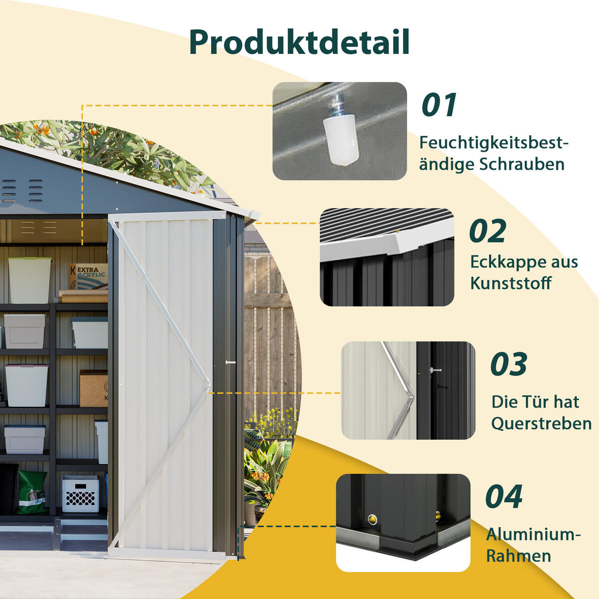 GERÄTESCHUPPEN SCHIEBETÜR 240x192x191 cm Schwarz - Schwarz, Metall (192.3/191/240cm) - ComfortXL