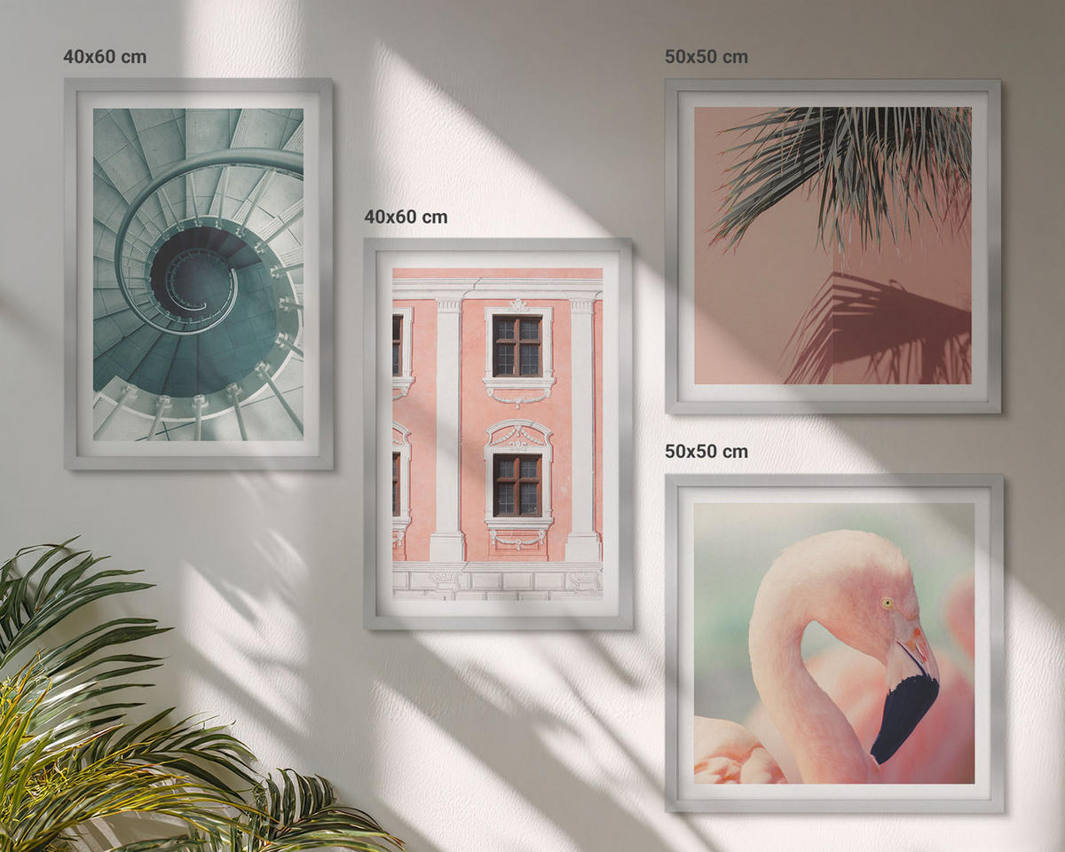 BILDER SET 4er Set - 50x50 cm & 40x60 cm Silberner Rahmen - Architektur-Pastellmuster - Silberfarben, Kunststoff (50/50cm) - TULUP