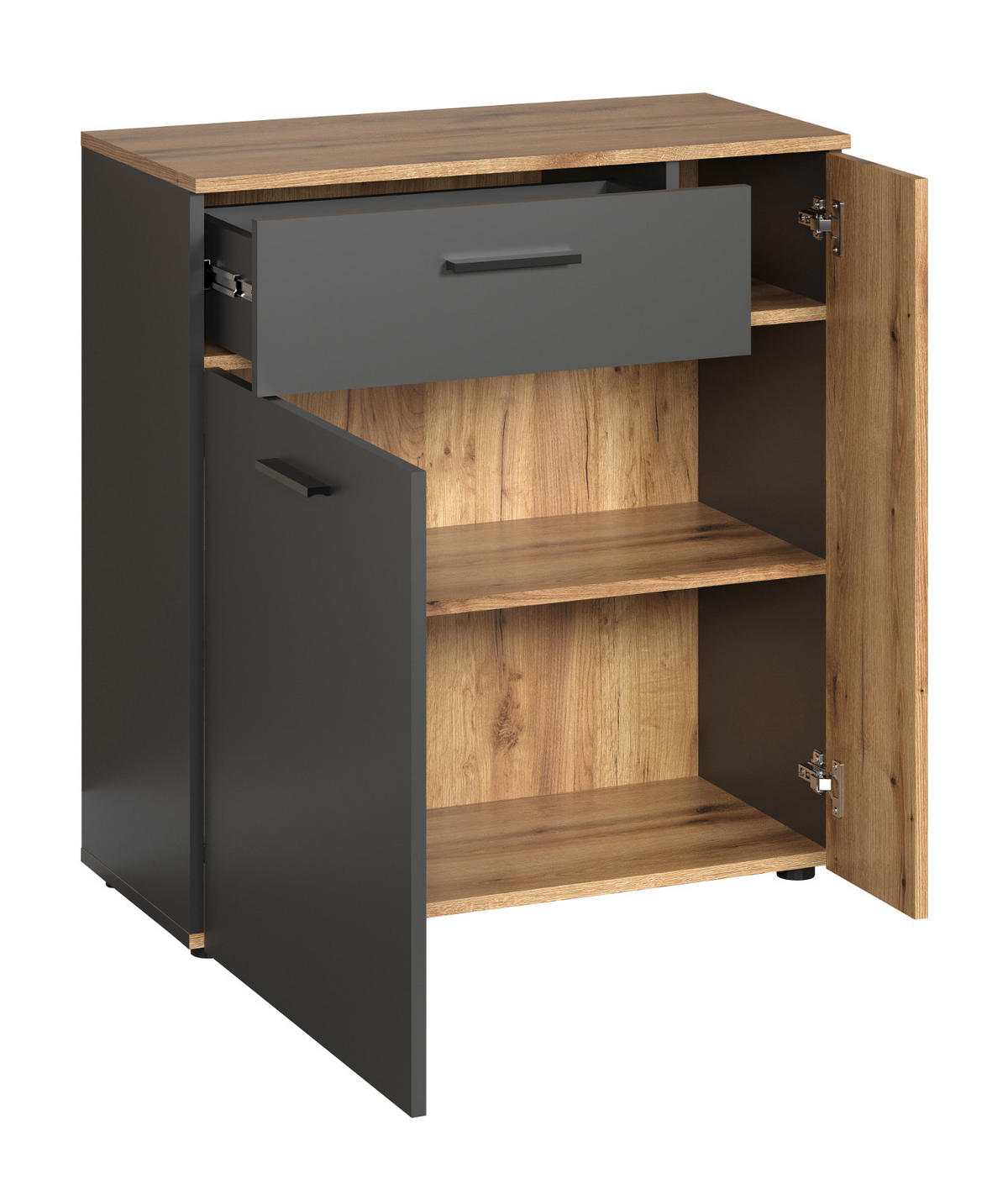 KOMMODE grau, Eiche Evoke 80 cm, Sideboard in modernem Design - Eichefarben/Anthrazit, Holzwerkstoff/Kunststoff (80/86/38cm) - Top.Furn