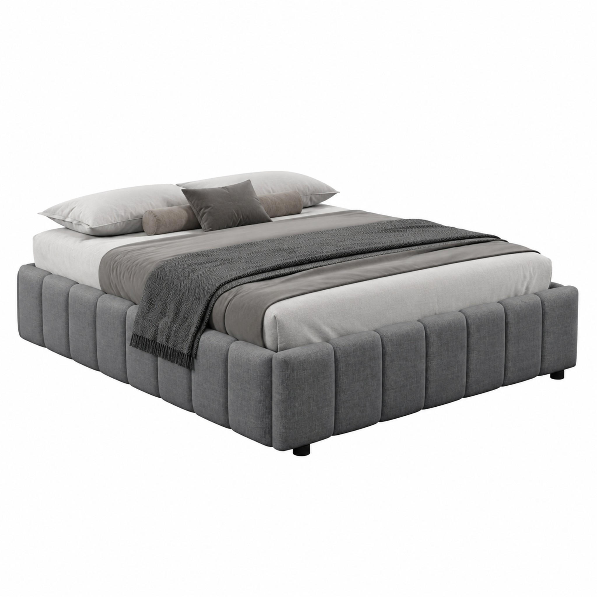 BETT mit hydraulischem Stauraum 90x200 cm Leinen Grau - Grau, Metall (90/200cm) - Meubliv