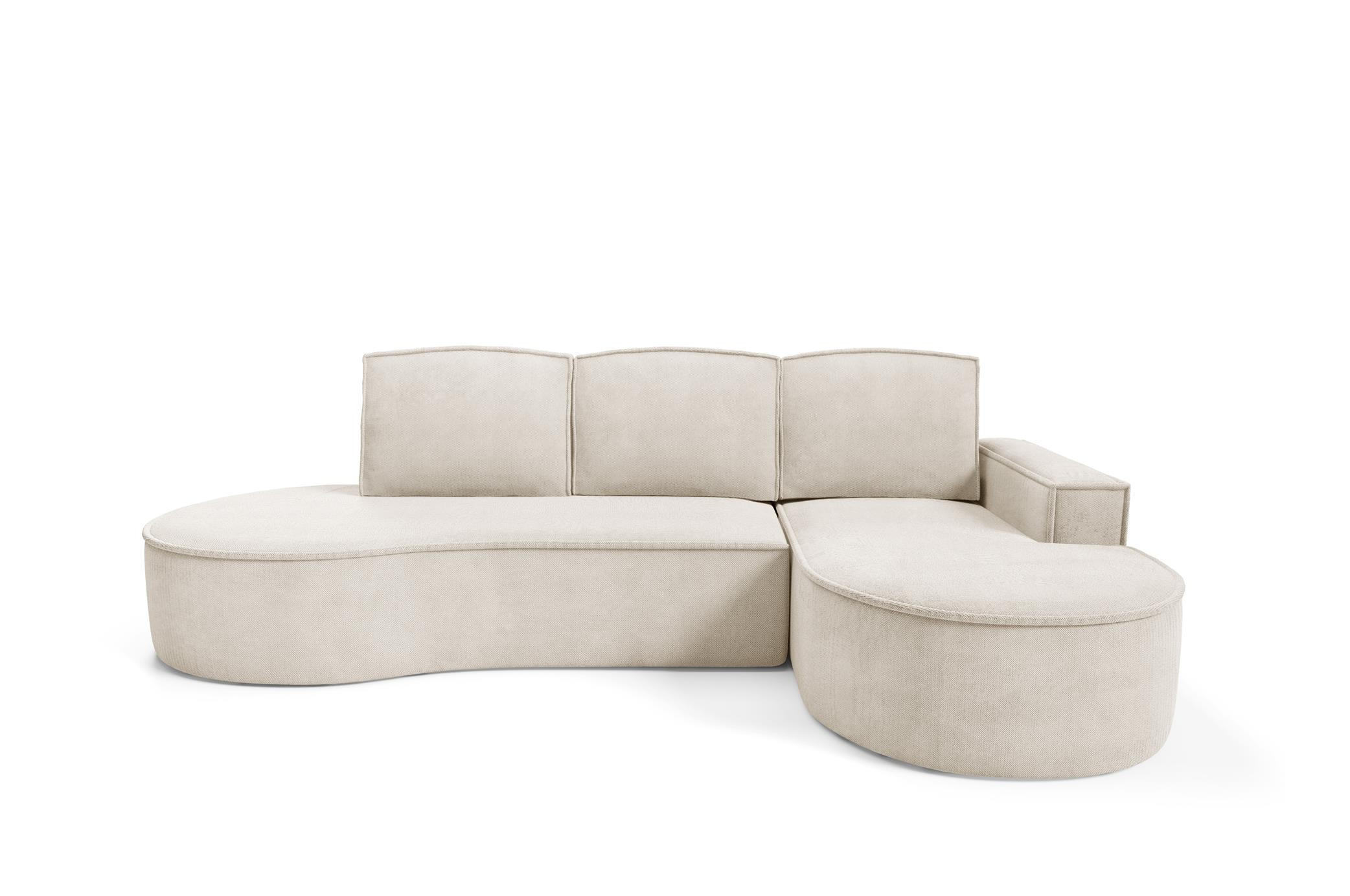 ECKSOFA Flow Hellbeige, mit Schlaffunktion und Kissen in Curio Stoff, rechte seite - Creme, Holzwerkstoff/Textil (277/157cm) - Bettso