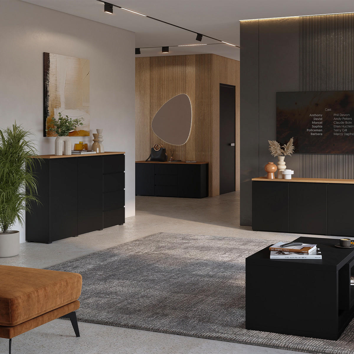 SIDEBOARD Liko Schwarz und Holz - Schwarz, Holzwerkstoff (150/67.9/34.5cm) - Petits-meubles