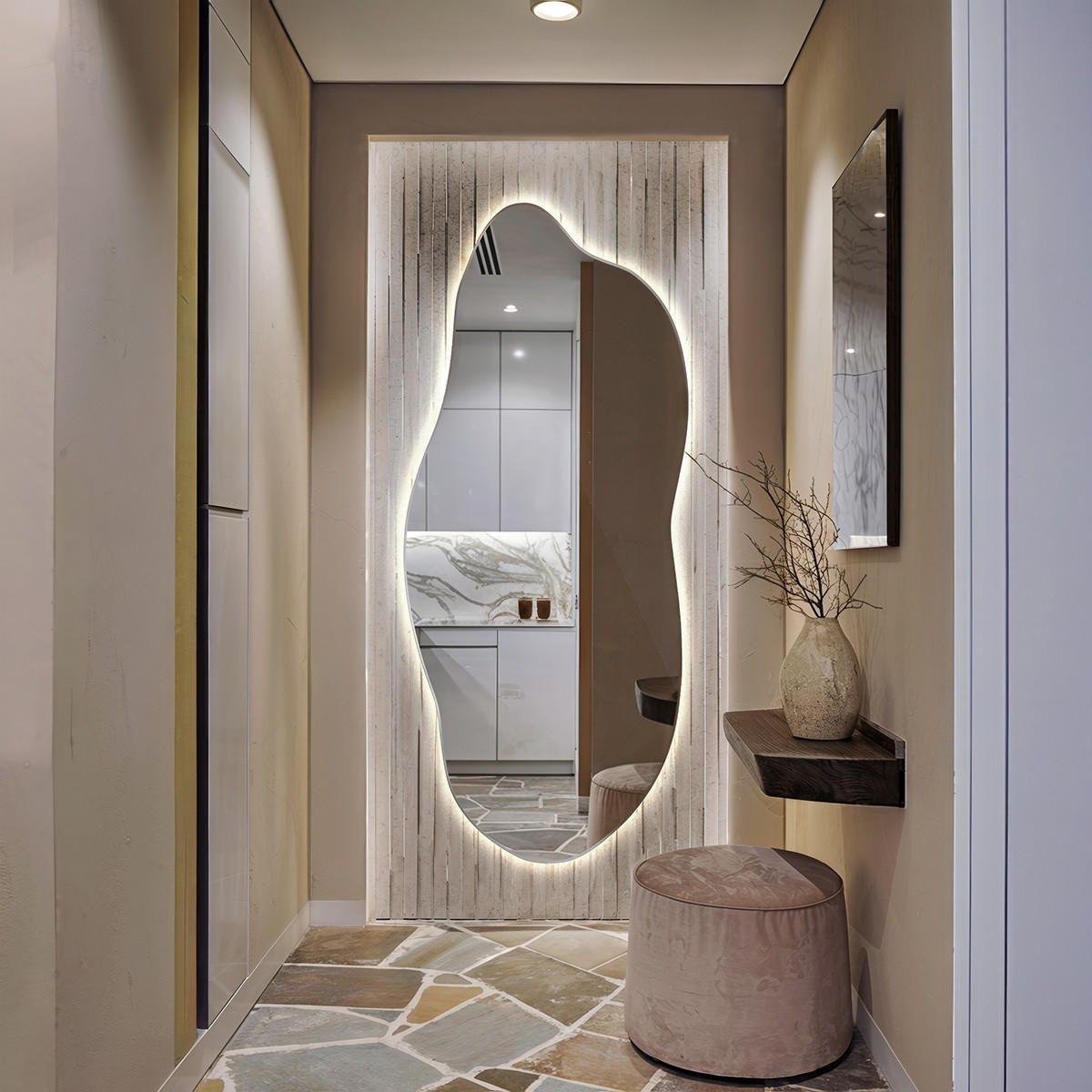 LED-SPIEGEL 40x90 cm Asymmetrisch Neutralweiß 4000K - Hellblau, Glas (40/90/0.4cm) - Wallfluent