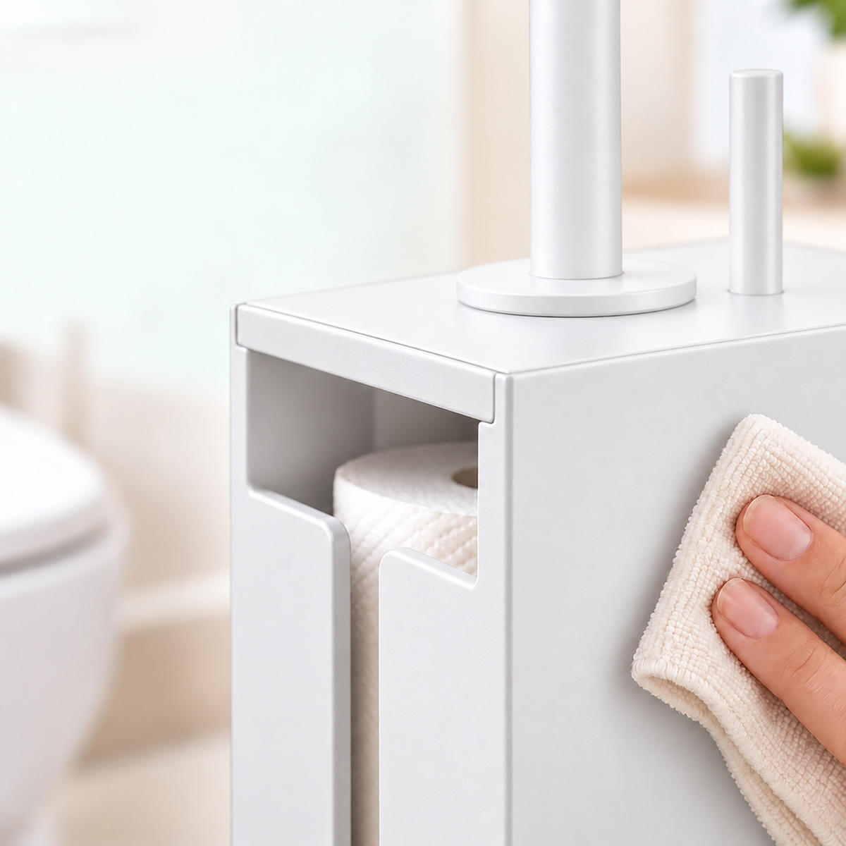 TOILETTENPAPIERHALTER Weiß MDF für 4 Rollen - Weiß, Holzwerkstoff (14/44/14cm) - Relaxdays