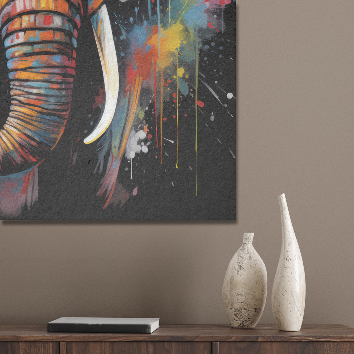 AKUSTIKPANEEL Elefant - Graffiti - Schwarz - Tiere - Farben 60x80 cm - Schwarz, Textil (60/0.9/80cm) - MuchoWow