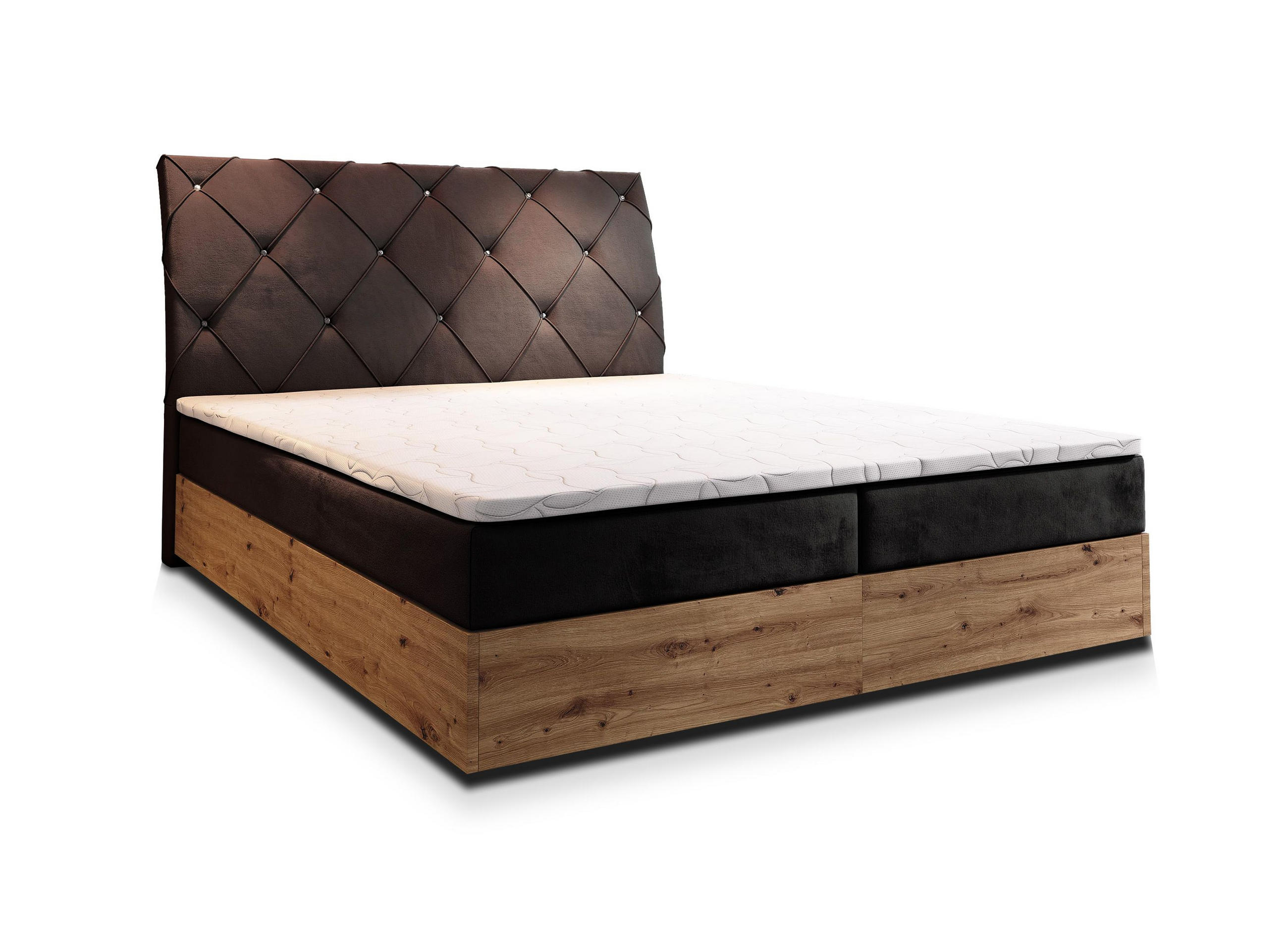 BOXBETT VELLANO 160x200 cm mit Matratze und Topper - Braun - Braun, Holz (160/200cm) - MASSENO