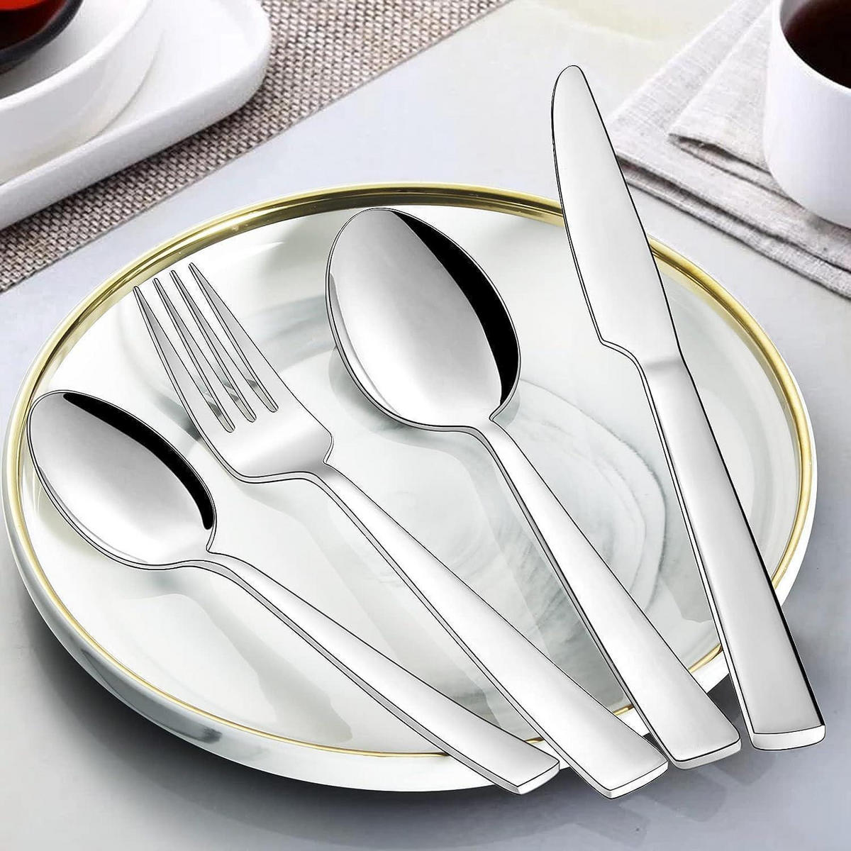 BESTECKSET 60-teilig für 12 Personen Edelstahl Hochglanzpoliert - Silberfarben, Metall