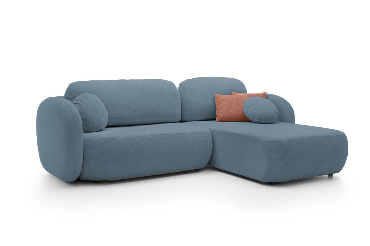 ECKSOFA OLIO L-Form Schlaffunktion mit Bettkasten, lose Rückenkissen, freistehend, RECHTS 248x174 cm Light blue - Hellblau, Holz/Textil (248/174cm) - DomoHome