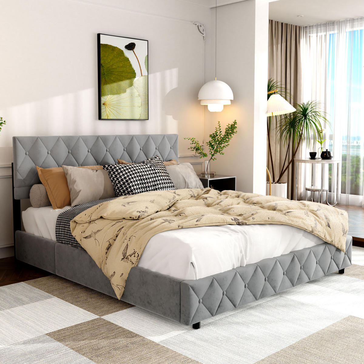 POLSTERBETT 180/200 cm mit Bettkasten in Grau aus Samtstoff Bettgestell mit Metallrahmen, ohne Matratze - Grau, Holzwerkstoff/Textil (180/200cm) - STILVORA