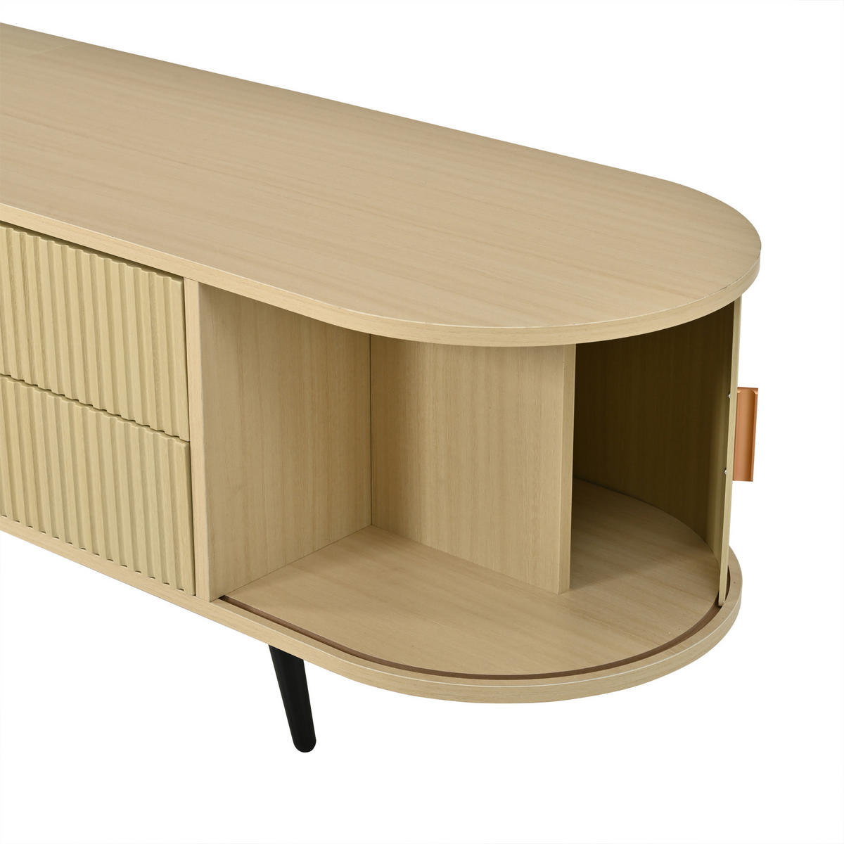 LOWBOARD DE-40406 4 Schubladen mit Rolltür und Streifen-Design Holzfarbe - Naturfarben, Holzwerkstoff (180/45/40cm) - ComfortXL