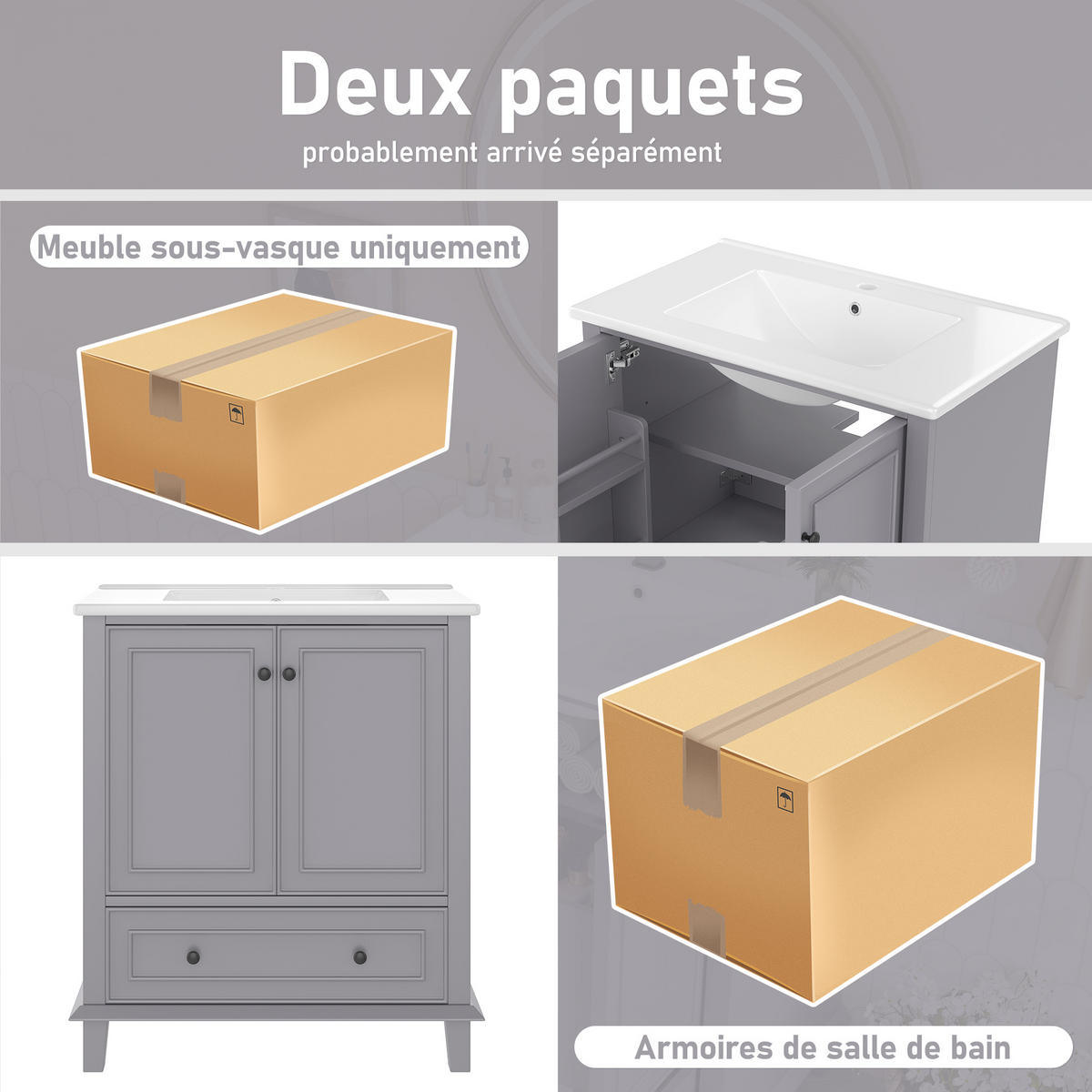 WASCHTISCHKOMBI Schwarz mit Doppelbecken & 2 Schubladen - Grau, Keramik/Holzwerkstoff (76/87/46cm) - Urban Meuble