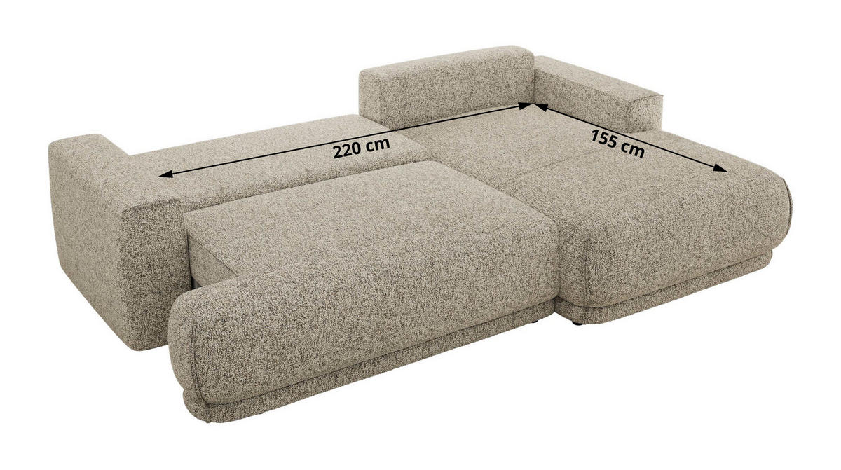 ECKSCHLAFSOFA RINA L Beige Strukture - links - Beige/Schwarz, Kunststoff/Textil (267/170cm) - MKS