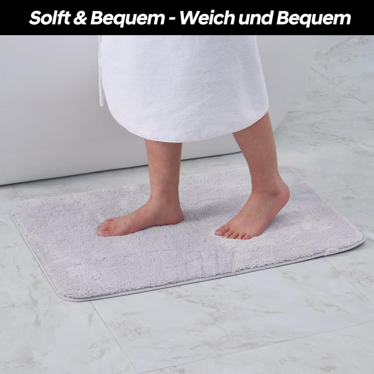 BADEMATTE rutschfest waschbar, weicher Badteppich, saugstark 50x80 cm Grau - Grau, Textil (50/80cm)