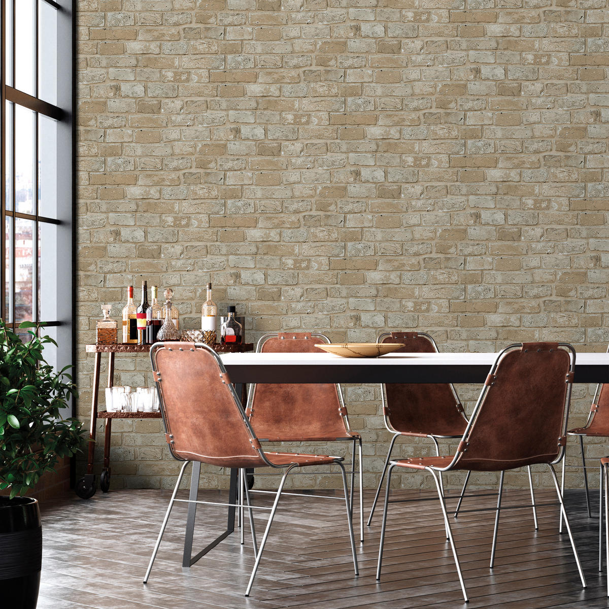 TAPETE Backstein-Optik 53 cm x 10 m - Beige, Papier (53/1000cm) - Sanders & Sanders