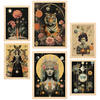 POSTER Set Mit 6 Mystischen Esoterischen Schwarzbeige A3 & A4 Rahmen Aus Hellem Holz - Beige, Papier (29/3cm) - Nacnic