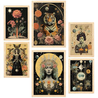 POSTER Set Mit 6 Mystischen Esoterischen Schwarzbeige A3 & A4 Rahmen Aus Hellem Holz - Beige, Papier (29/3cm) - Nacnic