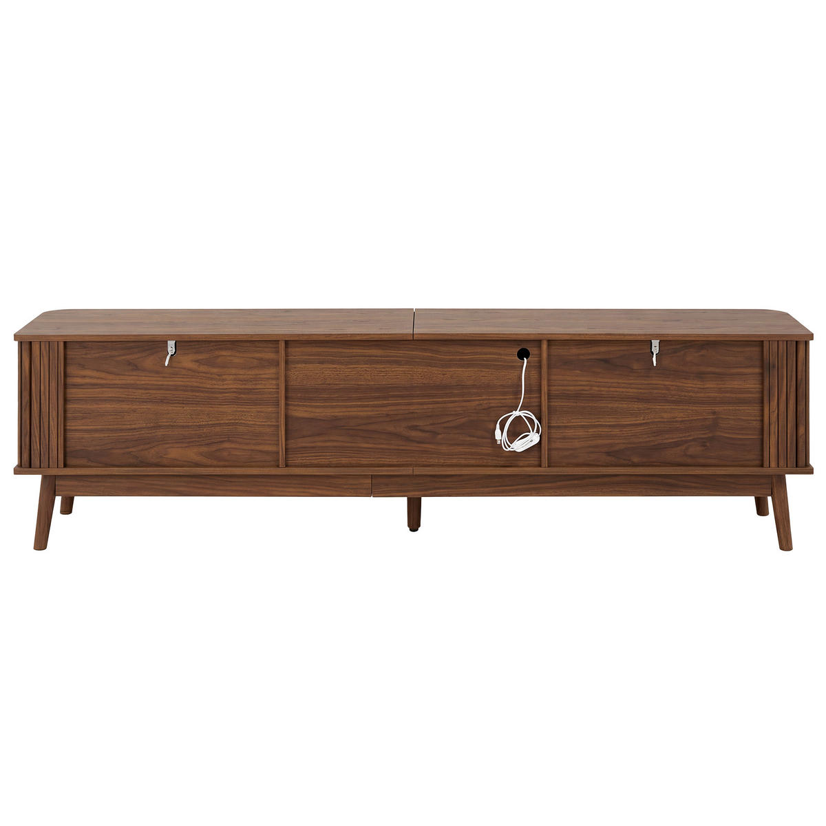 TV-SCHRANK LED Glas Türen Sideboard Massivholzbeine Modern - Walnussfarben, Holzwerkstoff (180/50/40cm) - FLIEKS