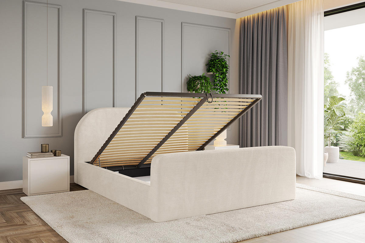 POLSTERBETT mit Bettkasten, Fußteil und Lattenrost, Boxbett mit Matratze H3/H4 - TIVON-Z 180x200 Beige - Creme, Holzwerkstoff/Textil (180/200cm) - ALTDECOR