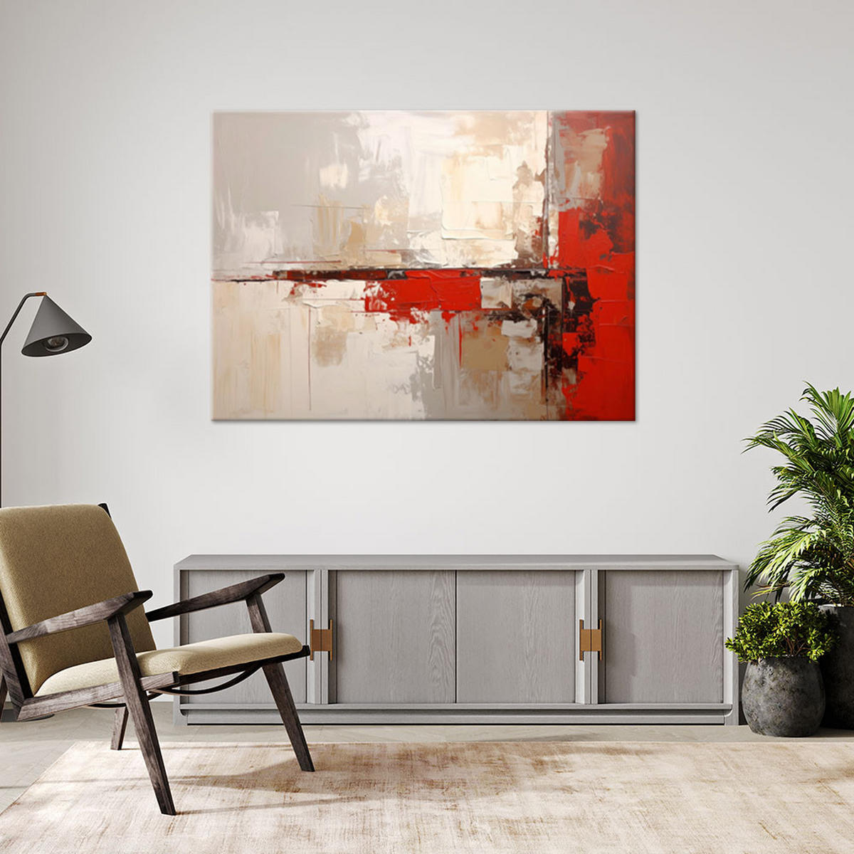 LEINWANDBILD, Beige rote Abstrakt - Rot, Textil (90/60cm) - Feeby