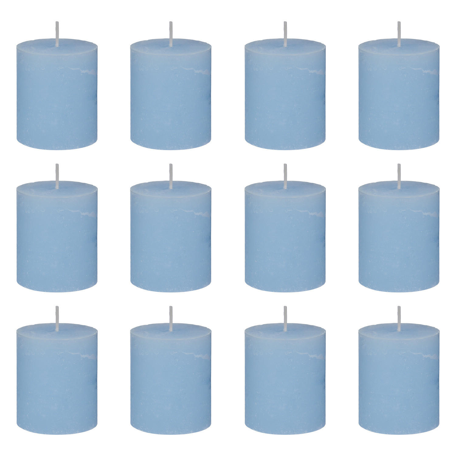 STUMPENKERZE (12er-Set) Rustic Ø6,8 x 13 cm - Hellblau, Paraffin (7/8/7cm) - Butlers