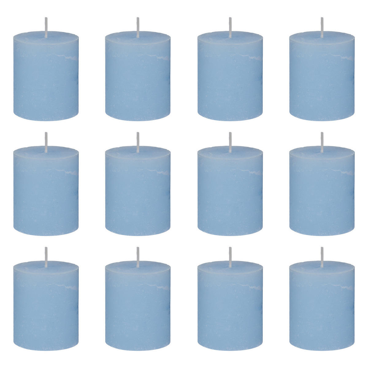 STUMPENKERZE (12er-Set) Rustic Ø6,8 x 13 cm - Hellblau, Paraffin (7/8/7cm) - Butlers