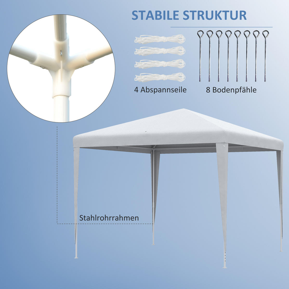 GARTENPAVILLON PE-Plane Stahl Weiß - Weiß, Kunststoff/Metall (270/254/270cm) - Outsunny