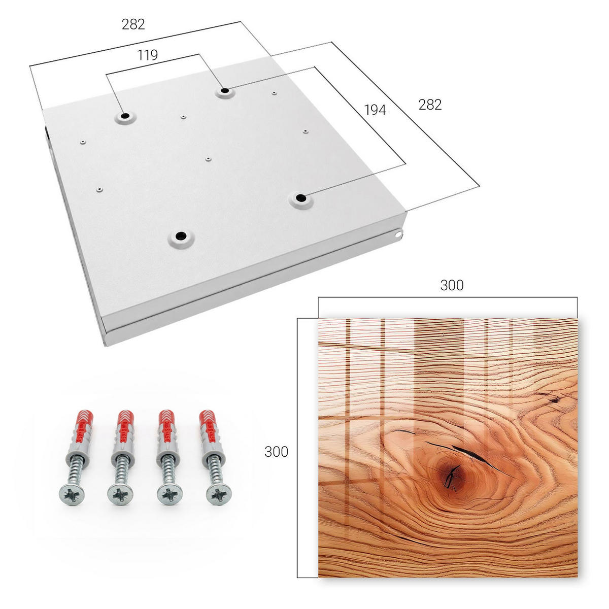SCHLÜSSELBOX Weiß 30x30 cm – Türöffnung nach rechts - Holzmaserung - Braun, Metall (30/30/5cm) - TULUP