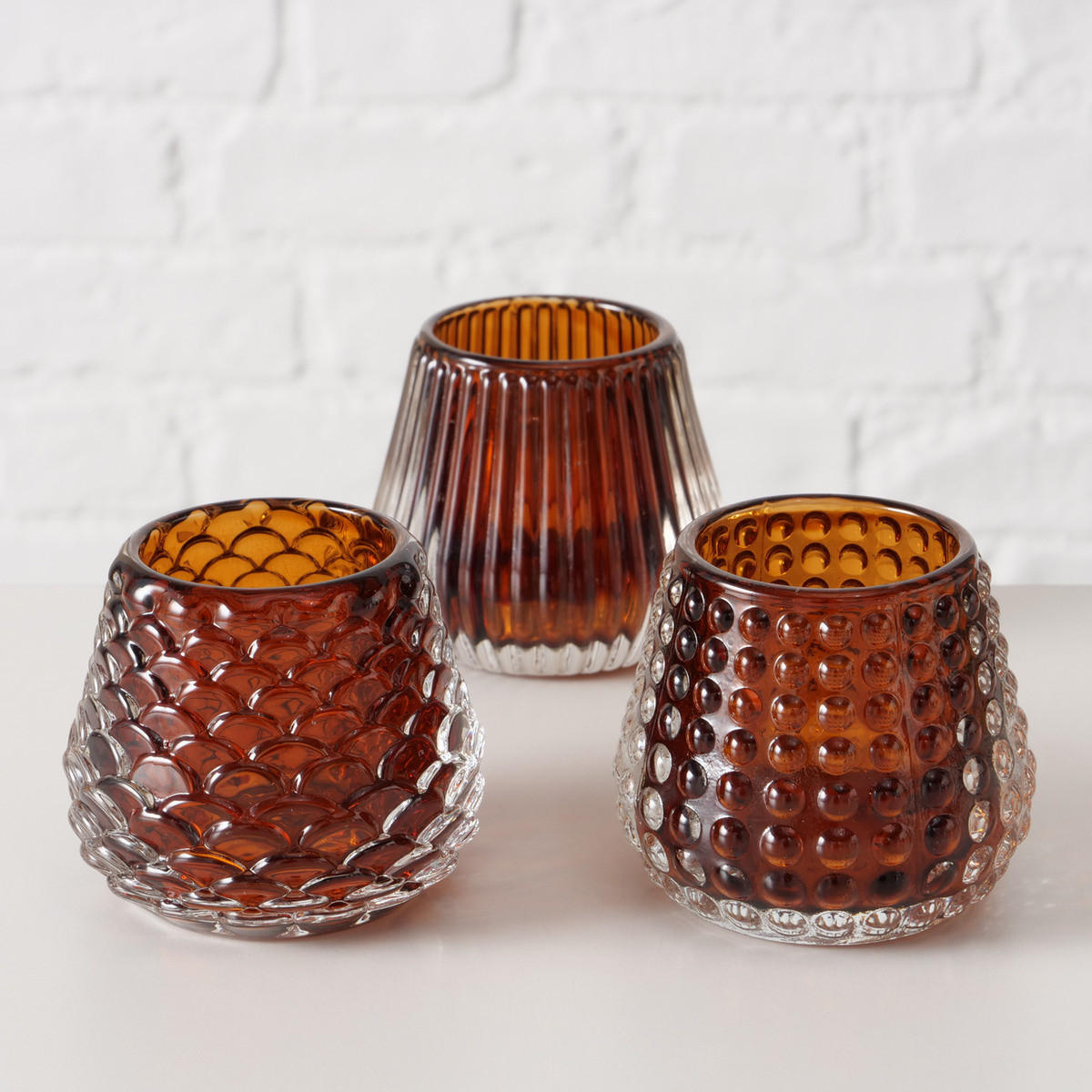 TEELICHTHALTER Glas Zato Ø 7,5 cm - Braun, Glas (7.5/6.5/7.5cm) - Boltze Home