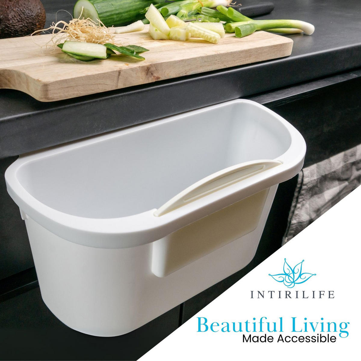 KÜCHEMÜLLEIMER mit Spatel - Weiß, Kunststoff (14.7/15/29cm) - Intirilife
