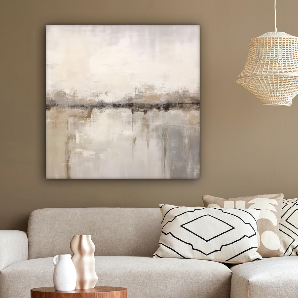 LEINWANDBILD Moderne Kunst - Abstrakt - Beige 90x90 cm - Beige, Textil (90/90cm) - MuchoWow