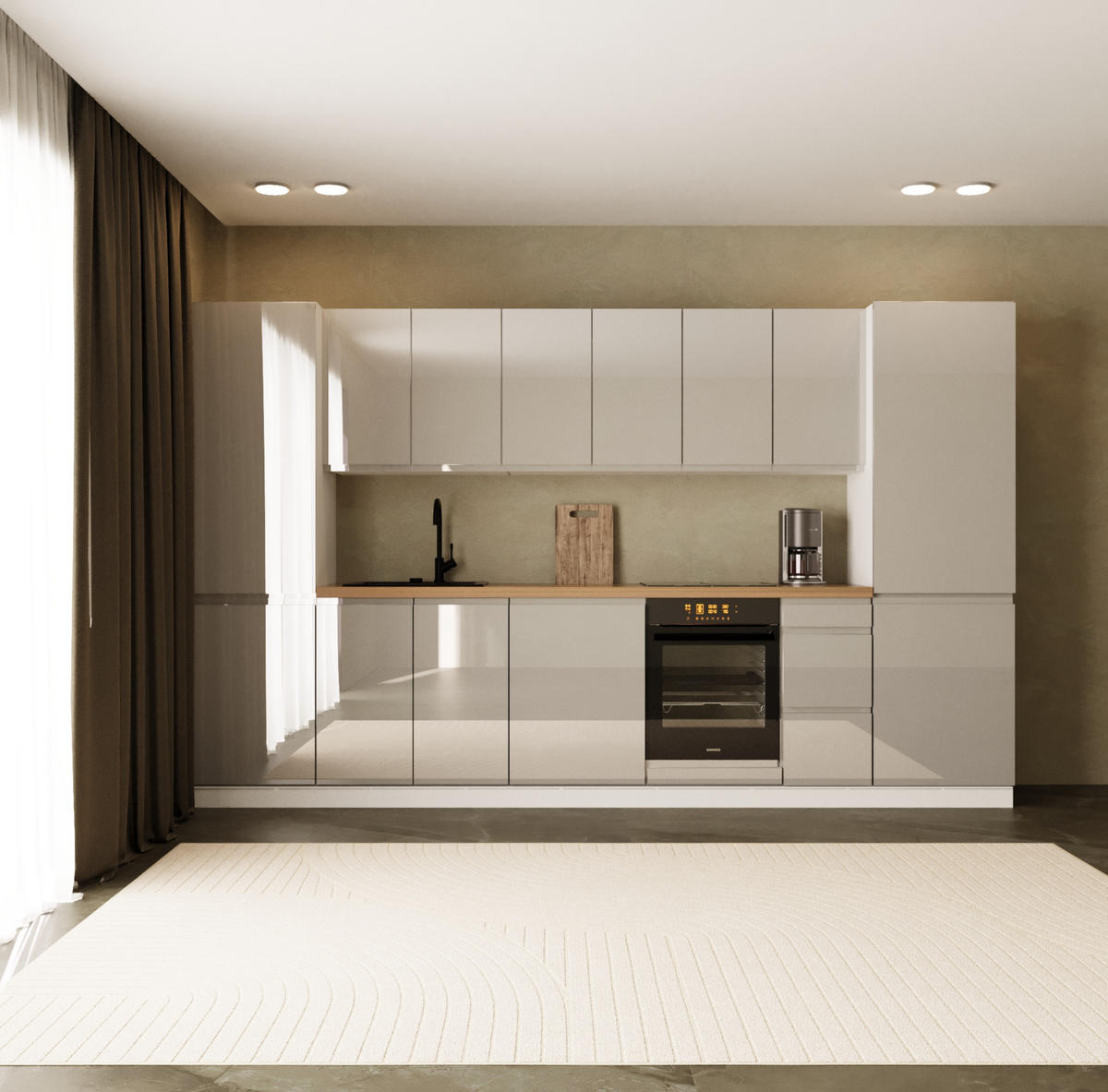 KÜCHENZEILE 360 cm - Aspen KA10-M360 - in Grau/Hochglanz - Grau, Holz (360/212/58cm)