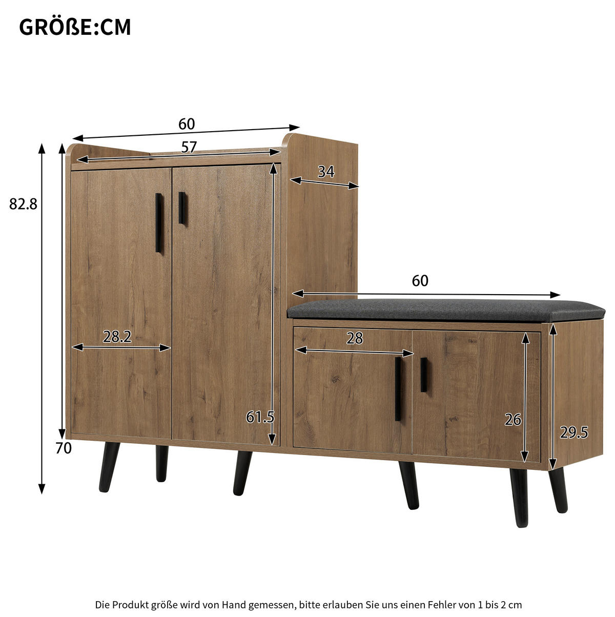 SCHUHSCHRANK aus Spanplatte 120x34x82cm in Natur mit Sitzpolster - Naturfarben, Holzwerkstoff (120/82/34cm) - Modfu