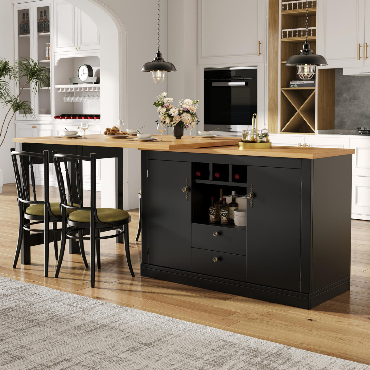 BARTISCH ausziehbar 120-180 cm mit Stauraum MDF Schwarz/Natur - Schwarz, Holzwerkstoff (40/76/180cm) - Meubliv
