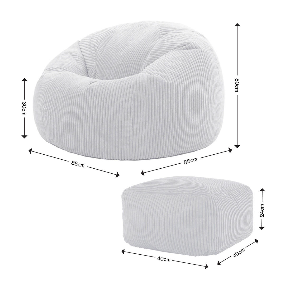 SITZSACK Klassisch + Hocker, Cord - Beige, Kunststoff/Textil (85/50/85cm) - icon