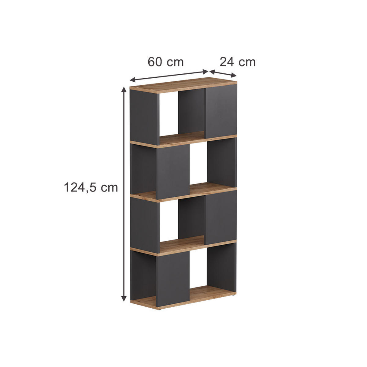 RAUMTEILER Eneos Anthrazit/Goldkraft Eiche 60 x 124.5 cm - Anthrazit/Eiche Wotan, Holzwerkstoff (60/124.5/24cm) - Vicco