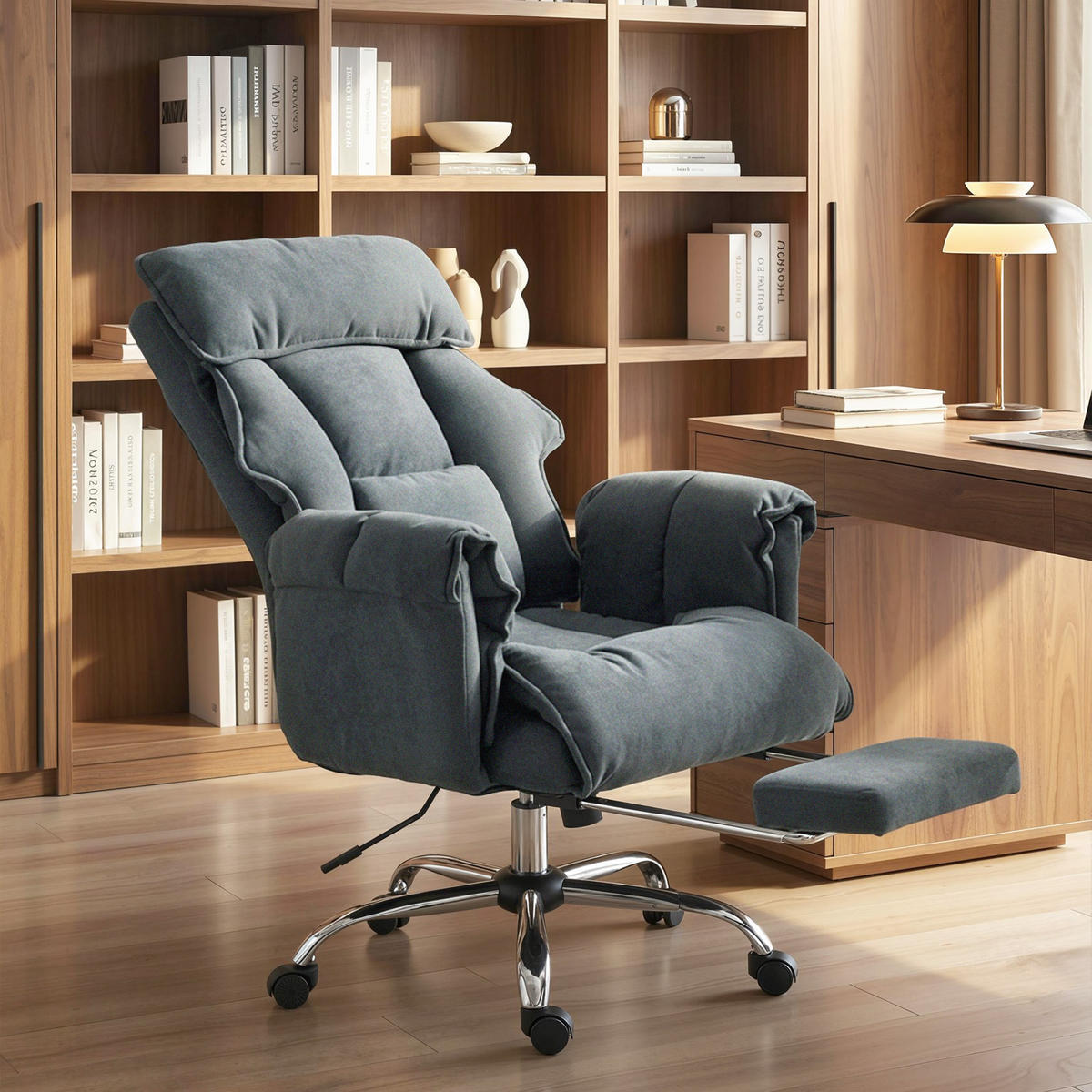 BÜROSTUHL höhenverstellbar Dunkelgrau 80/80/106 cm - Dunkelgrau/Silberfarben, Textil/Metall (80/114/80cm) - HOMCOM