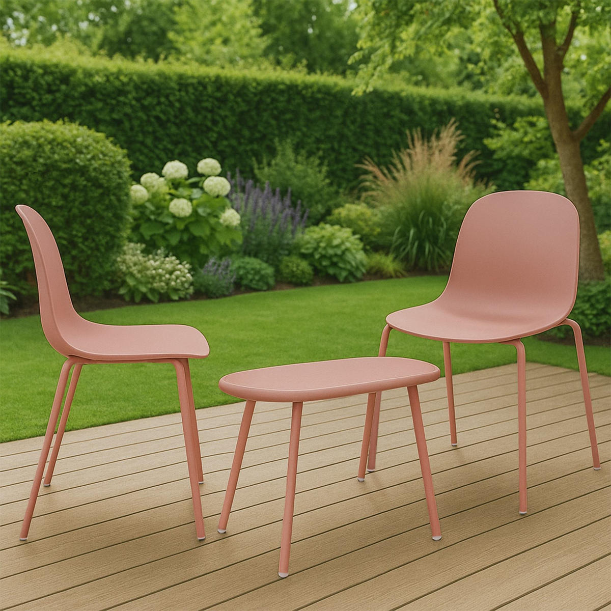 GARTENSITZGRUPPE Kunststoff Pink (3-teilig) - Pink, Kunststoff - CLP