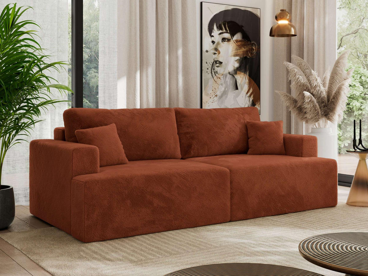 4-SITZER SOFA VIRELLA Orange Plüsch - Schwarz/Orange, Textil (240/88/115cm) - MKS